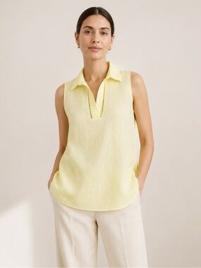 Chico's Women Yellow Linen None-Iron Sleeveless Blouse SIZE3 Classic Casual